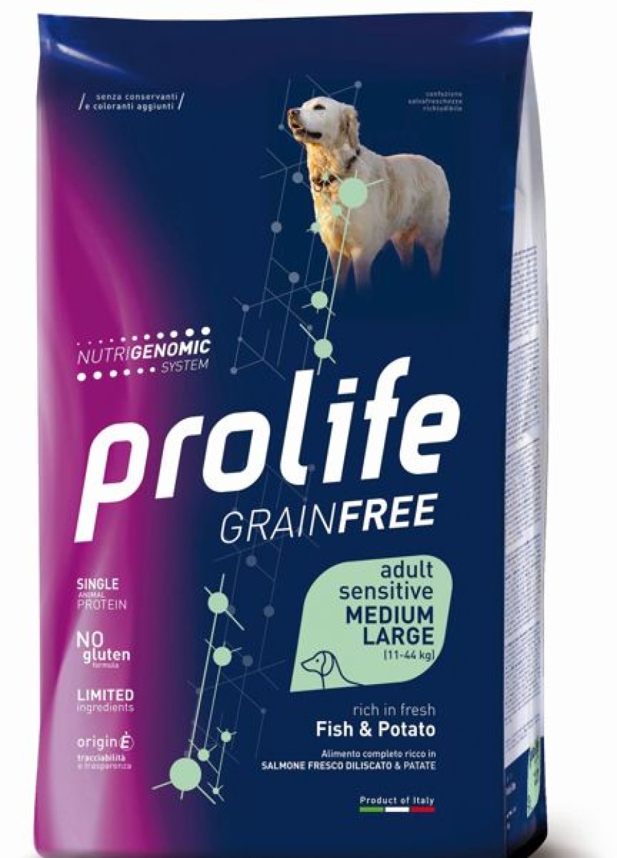 Cani Prolife | Prolife Grain Free Cane Adult Sensitive Medium/Large Pesce E Patate